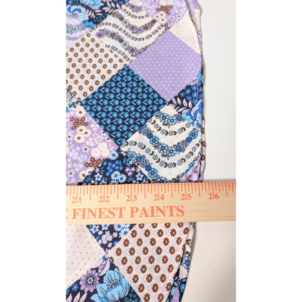 PLEIONE Patchwork Floral Blue Purple Print Long Sleeve V Neck‎ Blouse Size M - Picture 6 of 7